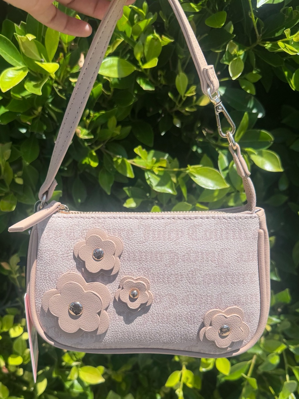 Women's Floral Applique Wristlet in Blush Pink